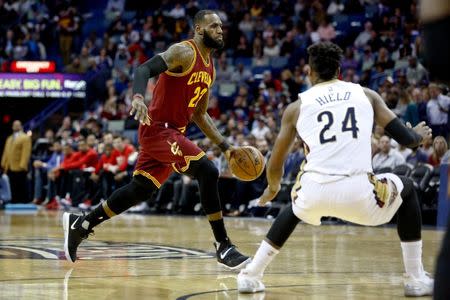 Jan 23, 2017; New Orleans, LA, USA; Cleveland Cavaliers forward LeBron James (23) controls the ball against the New Orleans Pelicans during the first quarter of a game at the Smoothie King Center. Mandatory Credit: Derick E. Hingle-USA TODAY Sports
