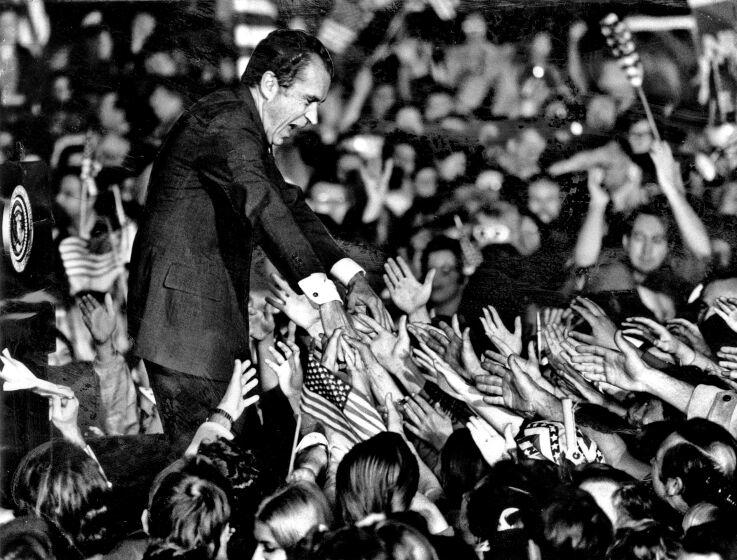 President Richard Nixon at Ontario International Airport, Calif. in Nov. 1972 during final days of presidential campaign.