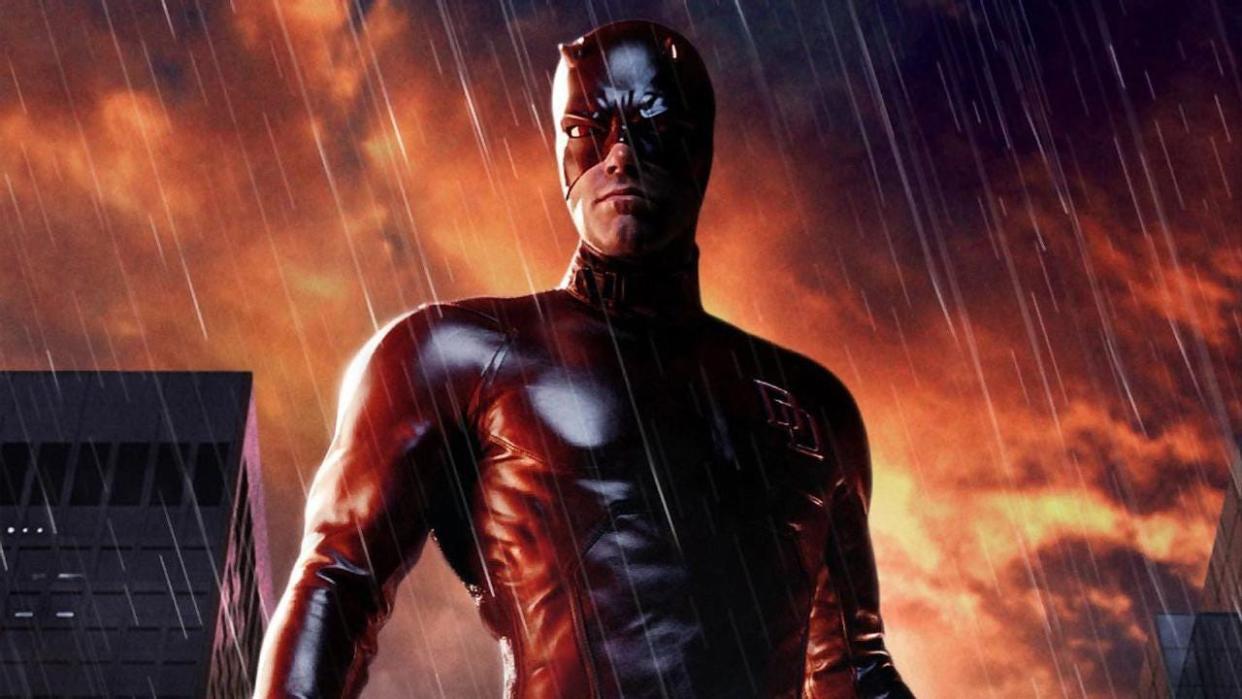  A close up of Ben Affleck's Daredevil in the superhero's self-titled 2003 film, one of May's new Disney Plus movies. 