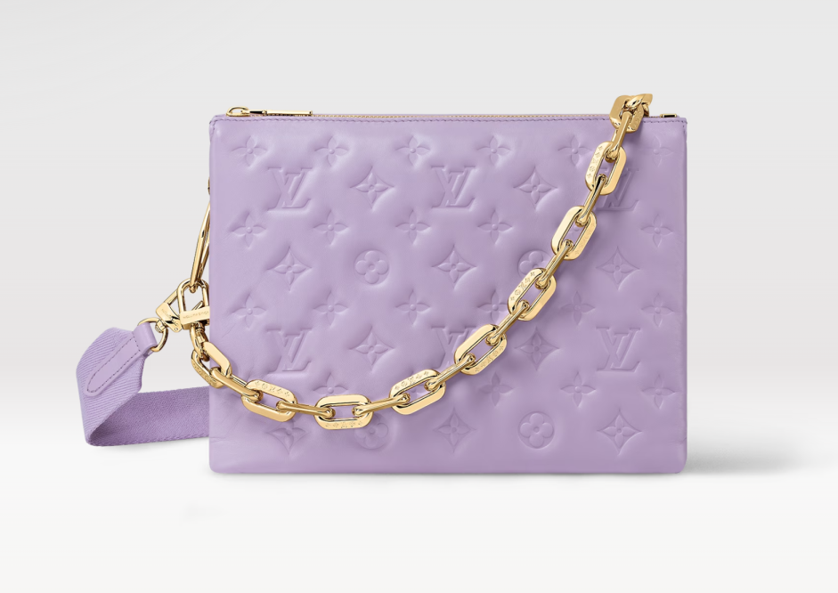 Louis Vuitton, Bags, Louis Vuitton Coussin Pm Pink Purple Monogram  Embossed Bag 2 Straps Nylon Gold