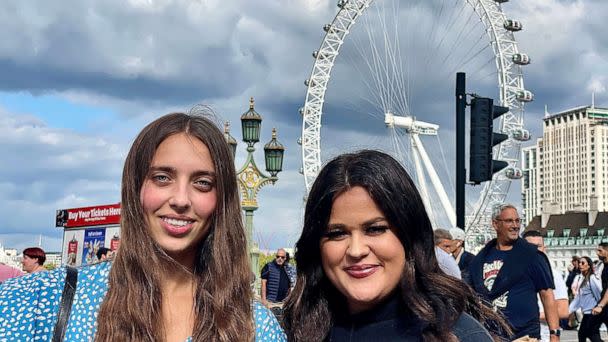 PHOTO: Maria Slatter and Imy Stratton are among the hundreds of thousands of mourners lining up to pay their respects in London as Queen Elizabeth II lies in state in Westminster Hall until her state funeral on Monday, Sept. 19, 2022. (Riley Farrell)