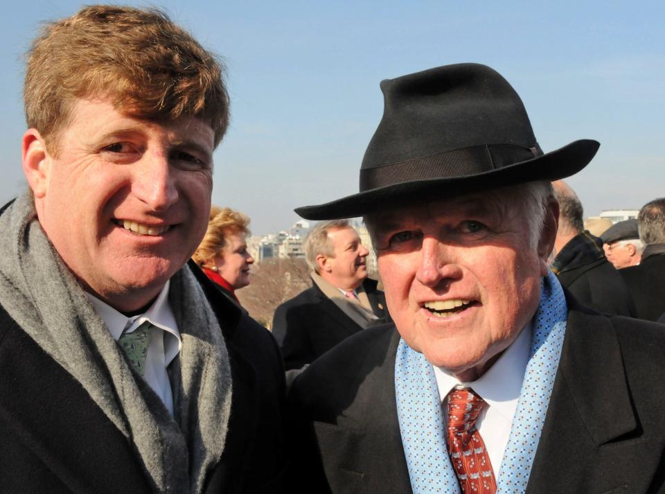 U.S. Rep. Patrick Kennedy poses with his father, Sen. Edward M. Kennedy, at the first inauguration of President Barack Obama in January 2009.