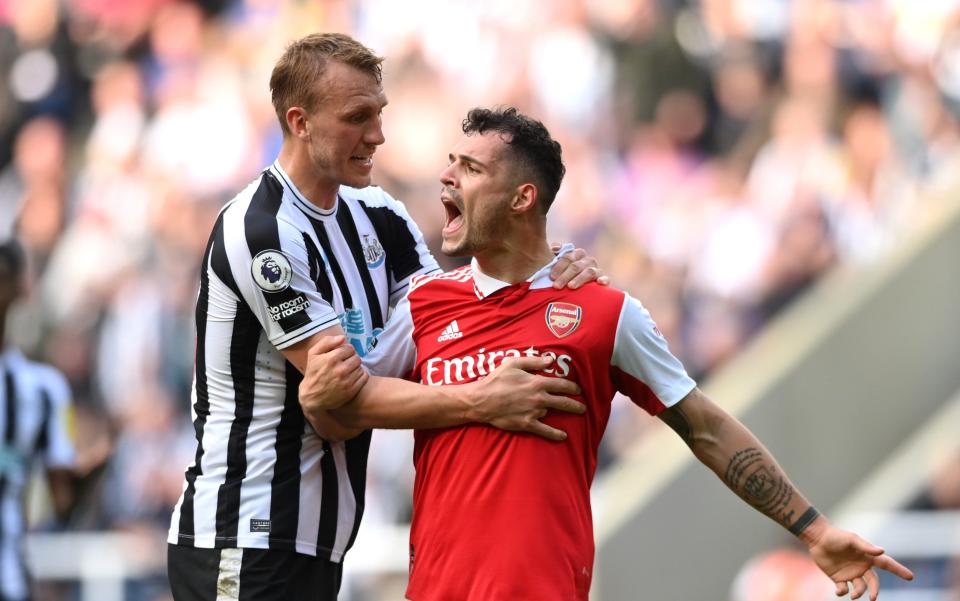 Granit Xhaka involved in a confrontation with Newcastle's players - Arsenal's time-wasting at Newcastle fully documented - Getty Images/Stu Forster