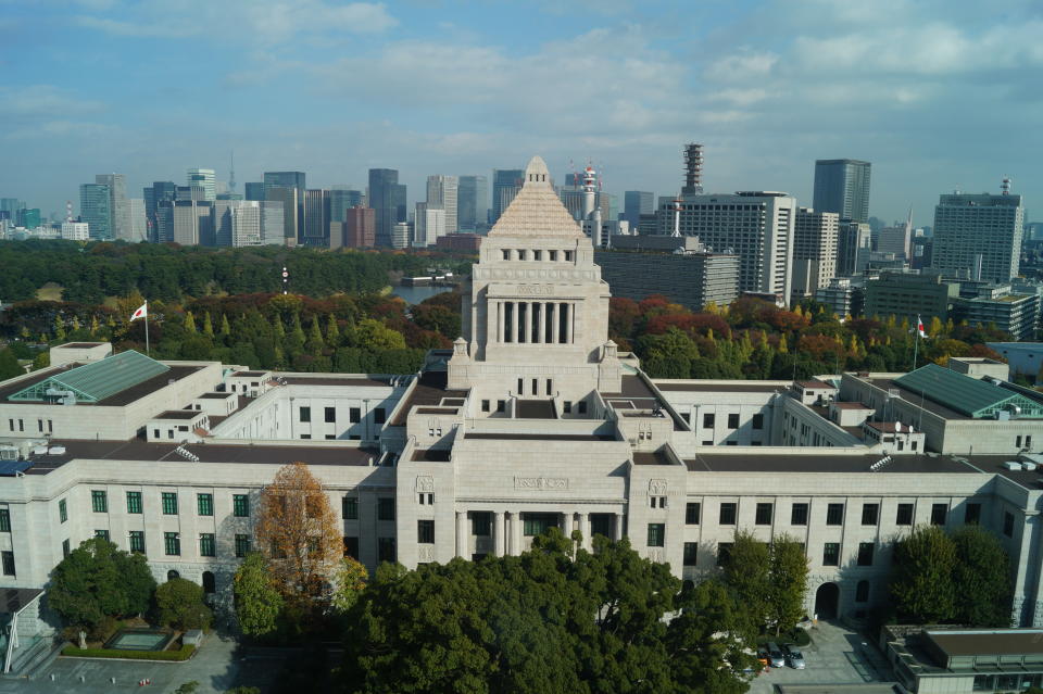 A view of the National Diet Building, which contains both houses of Japan’s bicameral legislature, in Nagatacho, Tokyo. (Photo: Michael Walsh/Yahoo News)