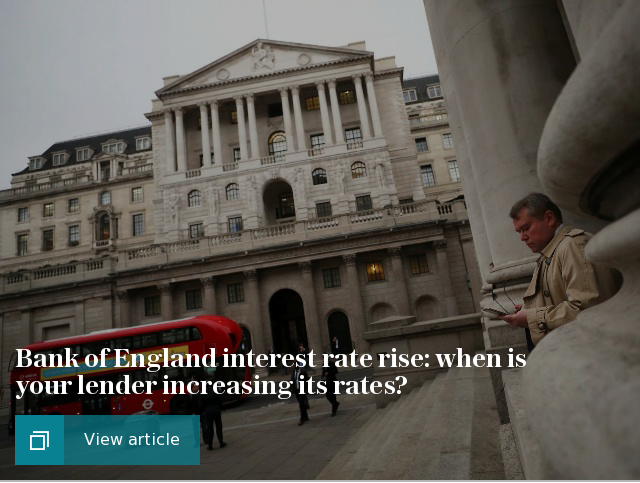 Bank of England interest rate rise: when is your lender increasing its rates?