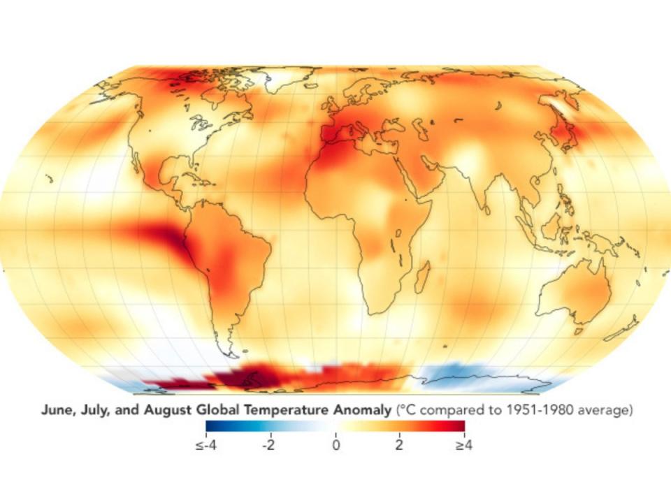 Nasa map shows global temperature anomalies for meteorological summer (June, July, and August) 2023 (Nasa)