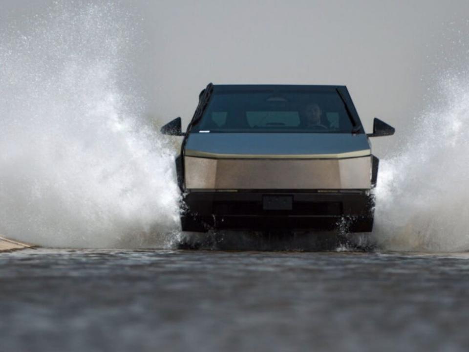 The Tesla Cybertruck undergoes testing in water.