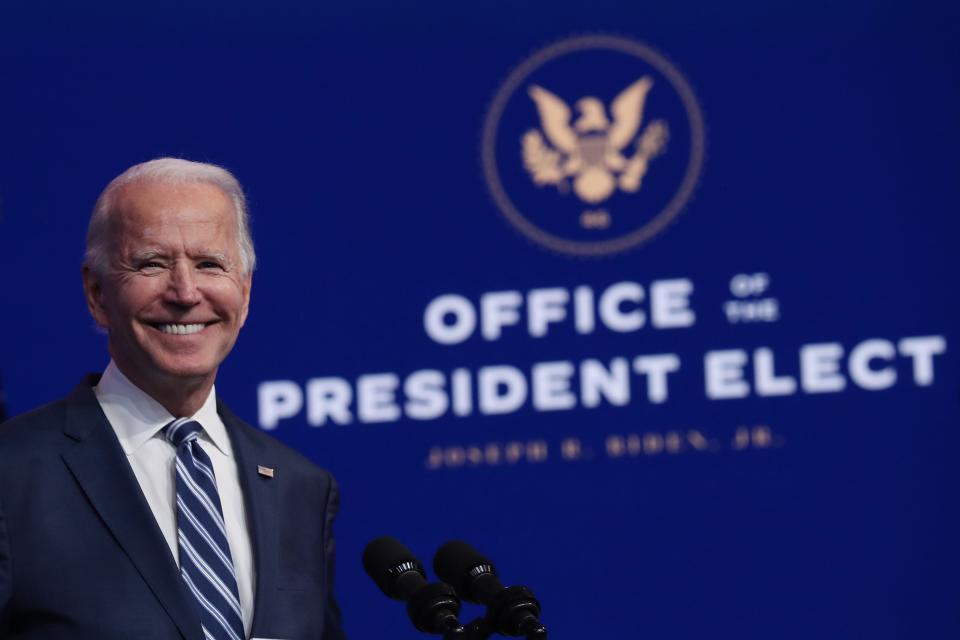 President-elect Joe Biden on Nov. 10, 2020, in Wilmington, Delaware.