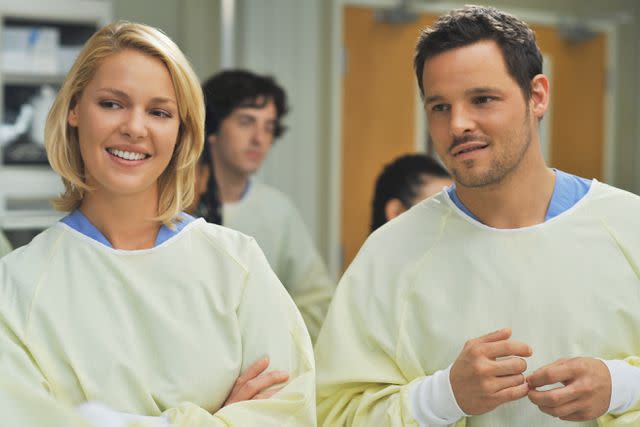 <p>Eric McCandless/Disney General Entertainment Content via Getty</p> Justin Chambers and Katherine Heigl on 'Grey's Anatomy'