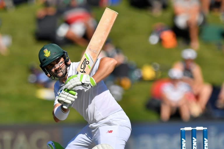 South Africa's Dean Elgar bats on day two of their 1st Test match against New Zealand, at the University Oval in Dunedin, on March 9, 2017