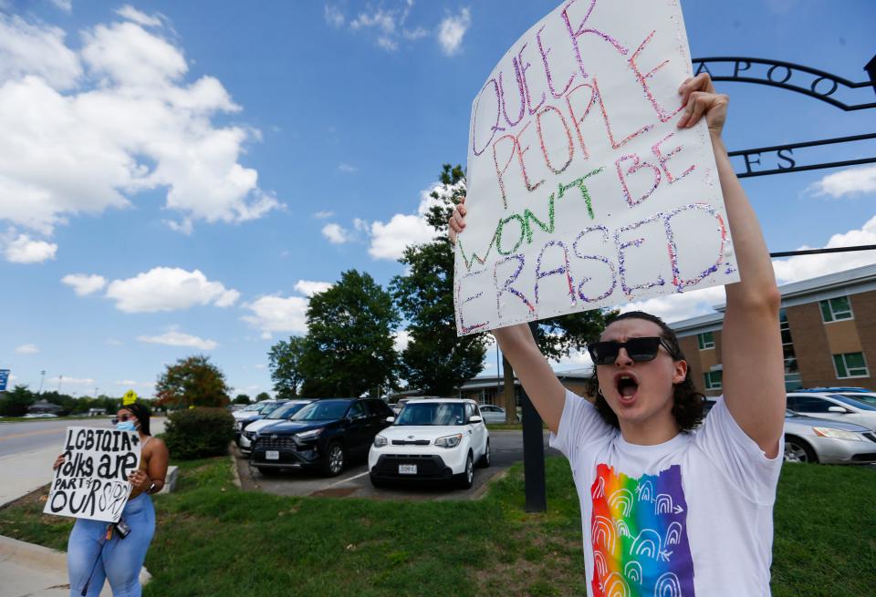 Brett Baxley, 22, who graduated from Glendale High School in 2018, organized a protest outside Kickapoo High School on Monday.