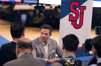 St. John's coach Rick Pitino speaks during the Big East NCAA college basketball media day, Tuesday, Oct. 24, 2023, at Madison Square Garden in New York. (AP Photo/Craig Ruttle)