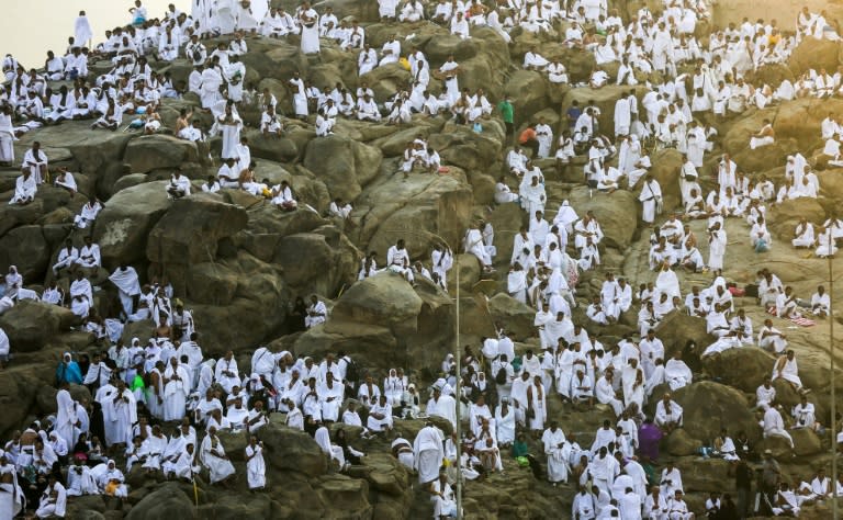 Muslim pilgrims gather on Mount Arafat southeast of the Saudi holy city of Mecca for the climax of the hajj on August 20, 2018