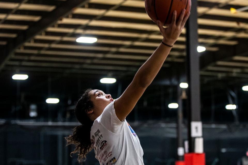 Jenica Lewis, pictured doing practice drills, has more than 20 Division I offers before ever playing a high school basketball game.