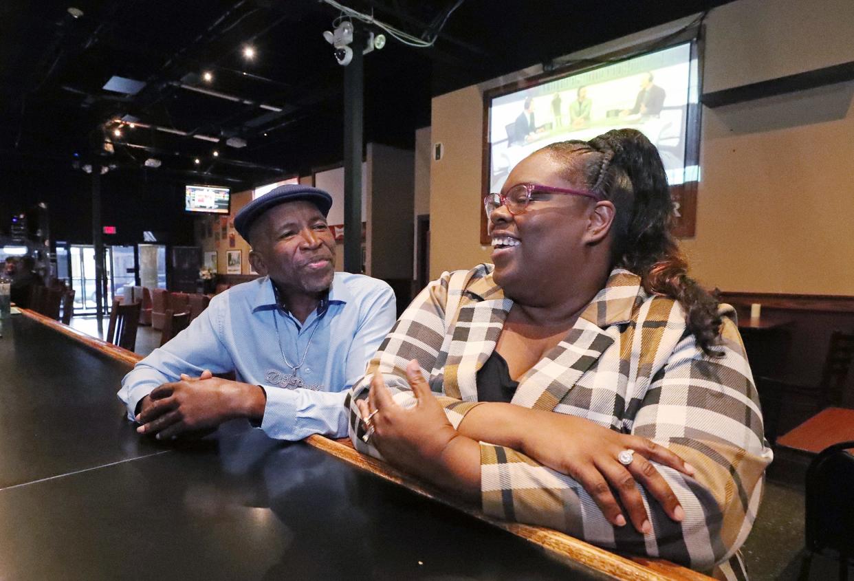 Lamar and KeJuana Jones, owners of Sweetbeats Sports & Soul Food Karaoke Bar, talk about their vision for the restaurant and the feedback they've gotten from their patrons as they sit at the bar of the Akron eatery on April 11.