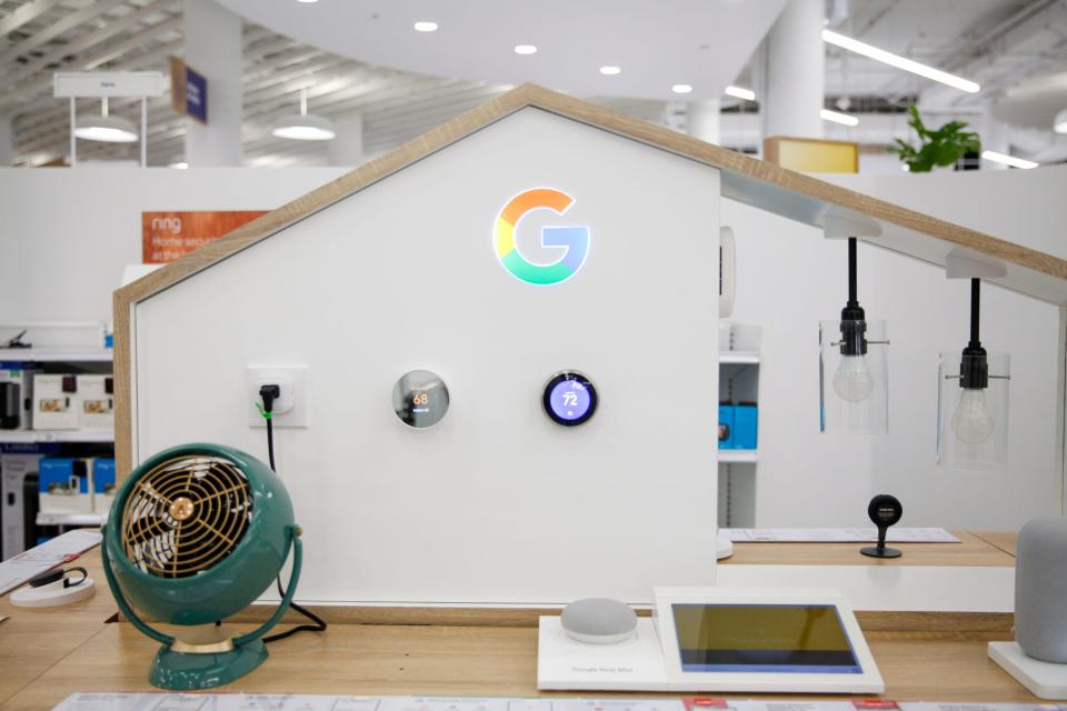 The dedicated Google Home space with products and a lit up Google logo