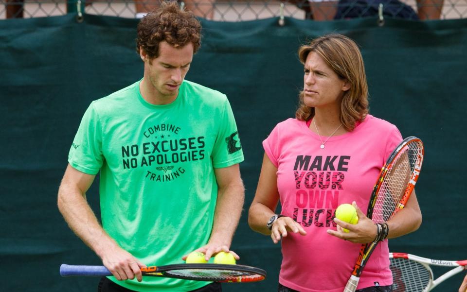 Andy Murray with his coach Amelie Mauresmo during training at Wimbledon in 2015 - Shutterstock/Rex Features