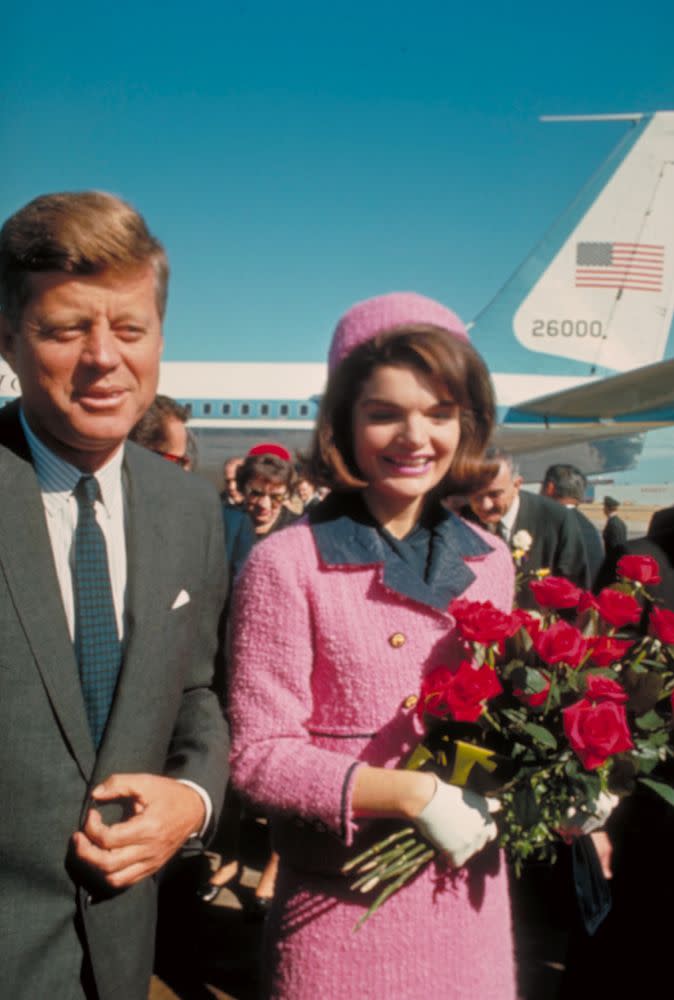 Jackie Kennedy arriving in Dallas, Tex. wearing her famous pink suit on Nov. 22, 1963, the day of John F. Kennedy's assassination. | Art Rickerby/The LIFE Picture Collection via Getty