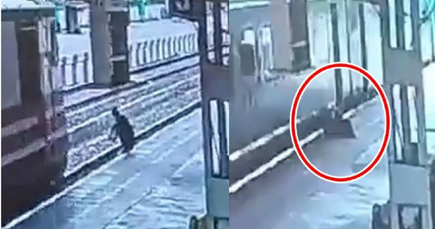 戴耳機聊天的男子遭火車撞傷。（圖／翻攝自推特）