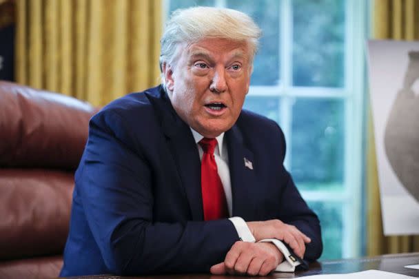 PHOTO: In this Sept. 17, 2020, file photo, President Donald Trump speaks during an event in the Oval Office at the White House in Washington, D.C. (Oliver Contreras-Pool via Getty Images, FILE)