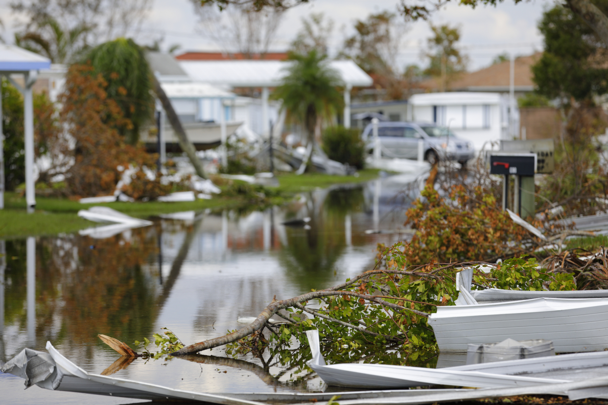 Damage to homes from Hurricane Irma, 2017, selective focus