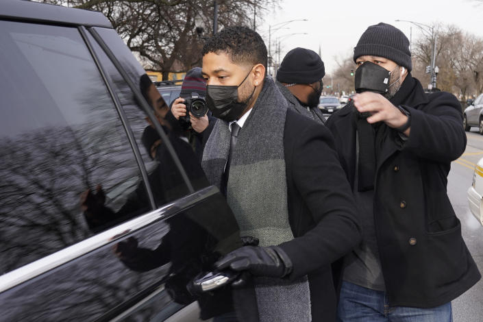 Actor Jussie Smollett gets into a vehicle after departing Tuesday, Dec. 7, 2021, the Leighton Criminal Courthouse after day six of his trial in Chicago. Closing arguments will begin Wednesday, in Chicago. (AP Photo/Charles Rex Arbogast)