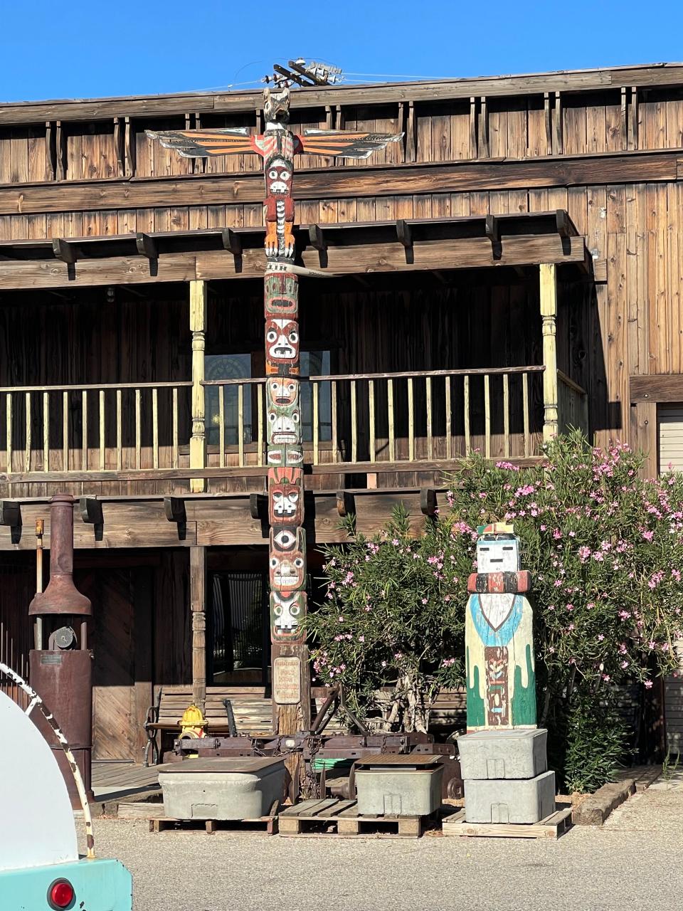 The totem poles that sat outside the Buffalo Trading Post were rescued and are now posted outside of Hitt Plumbing in Apple Valley.