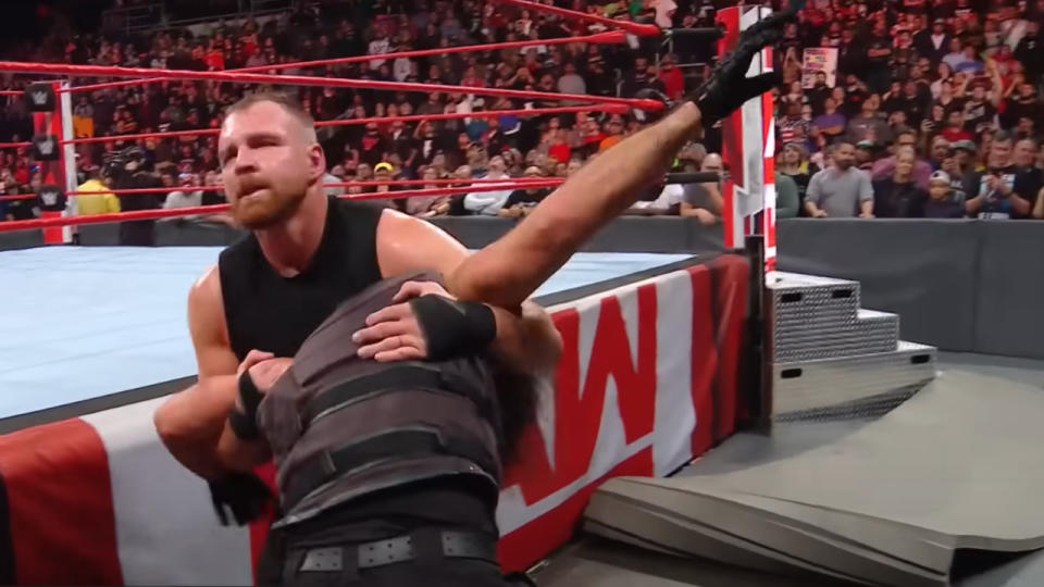 Deaen Ambrose attacking Seth Rollins on Monday Night Raw
