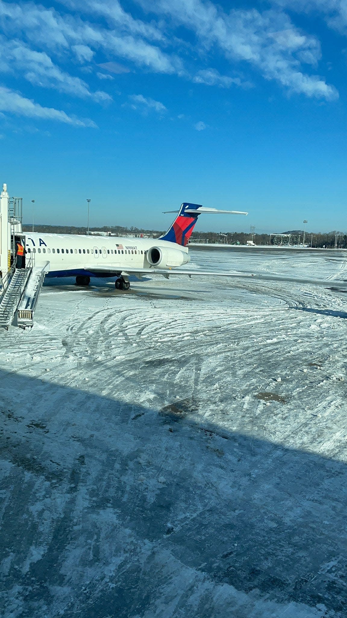 The tarmac at Nashville International Airport was coated in snow and ice on Jan. 7, 2022.