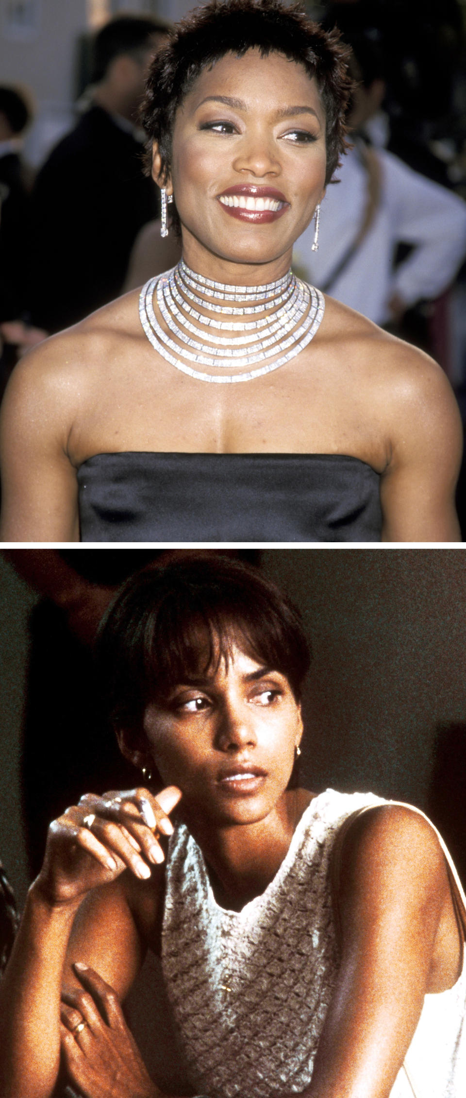 A close-up of Angela Bassett above a shot of Halle Berry in Monster's Ball