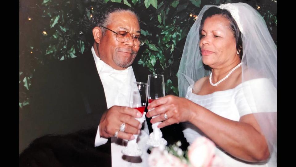 Jake Walker with his wife, Shirley, at their wedding in May 2004.