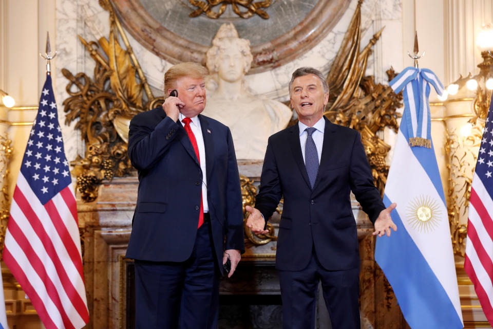 U.S. President Donald Trump and Argentina’s President Mauricio Macri meet before the G20 leaders summit in Buenos Aires, Argentina, Nov. 30, 2018. (Photo: Kevin Lamarque/Reuters)