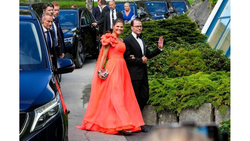 Crown Princess Victoria and Prince Daniel of Sweden at Princess Martha Louise's wedding