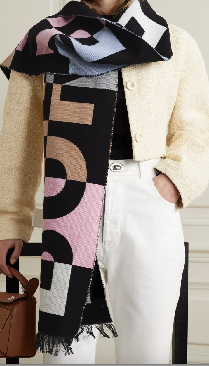 Burberry fringed wool and mulberry silk-blend jacquard scarf. PHOTO: Net-A-Porter