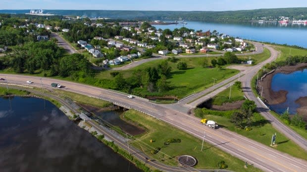 The new trail will join the existing trail at the bottom of the photo and run along Port Hawkesbury’s waterfront. (Communications Nova Scotia - image credit)