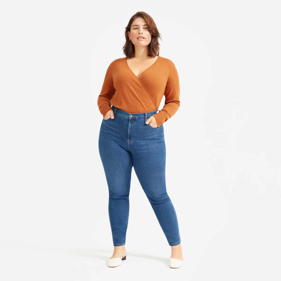 Authentic Stretch High-Rise Skinny in Mid Blue. Image via Everlane