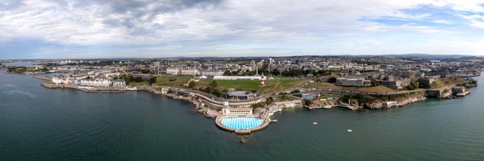 An aerial view of Plymouth Hoe, with the Tinside outdoor pool in the centre (Getty Images/iStockphoto)