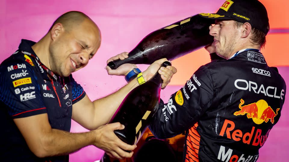 Verstappen celebrates after winning the Qatar Grand Prix - he had already sealed the World Championship the day before in the sprint race. - ANP/Getty Images