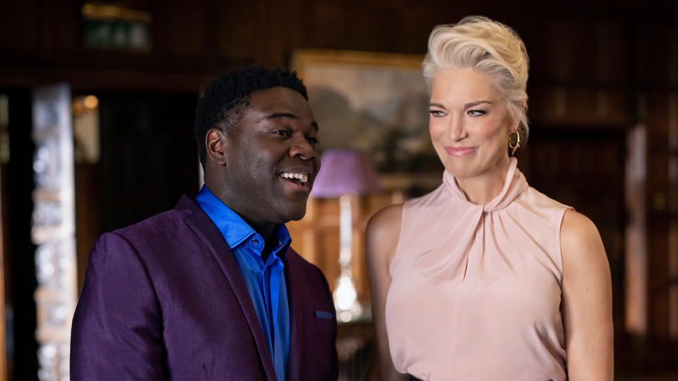 (L, R) Sam Richardson as Edwin Okufo and Hannah Waddingham as Rebecca Welton in Ted Lasso season 3 episode 10 