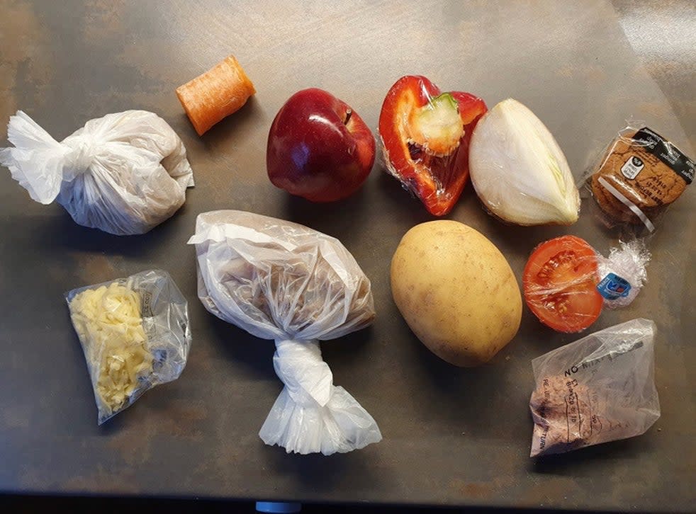 A food parcel offered to children who receive free school meals during the UK’s most recent national lockdown (Twitter)