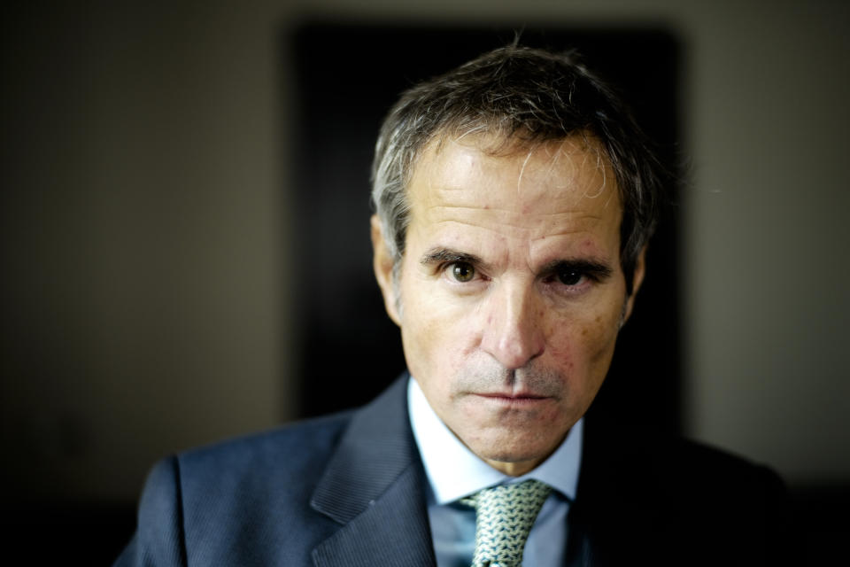 Rafael Mariano Grossi, Director General of International Atomic Energy Agency (IAEA) poses for a portrait prior to an interview with Associated Press in Berlin, Germany, Tuesday, Oct. 27, 2020. (AP Photo/Markus Schreiber)