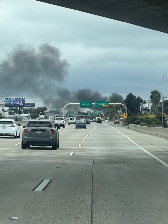 A fire broke out at a Kearny Mesa dealership’s service center Wednesday afternoon after a car erupted in flames, according to San Diego Fire-Rescue. (KSWB/KUSI)