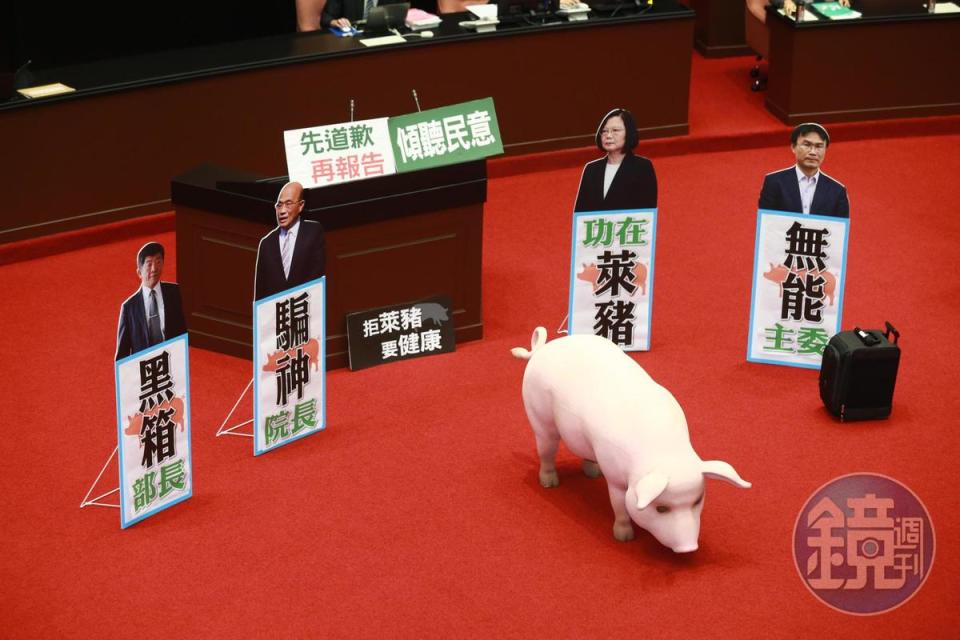 國民黨今日再度占領議場，並搬出豬模型。