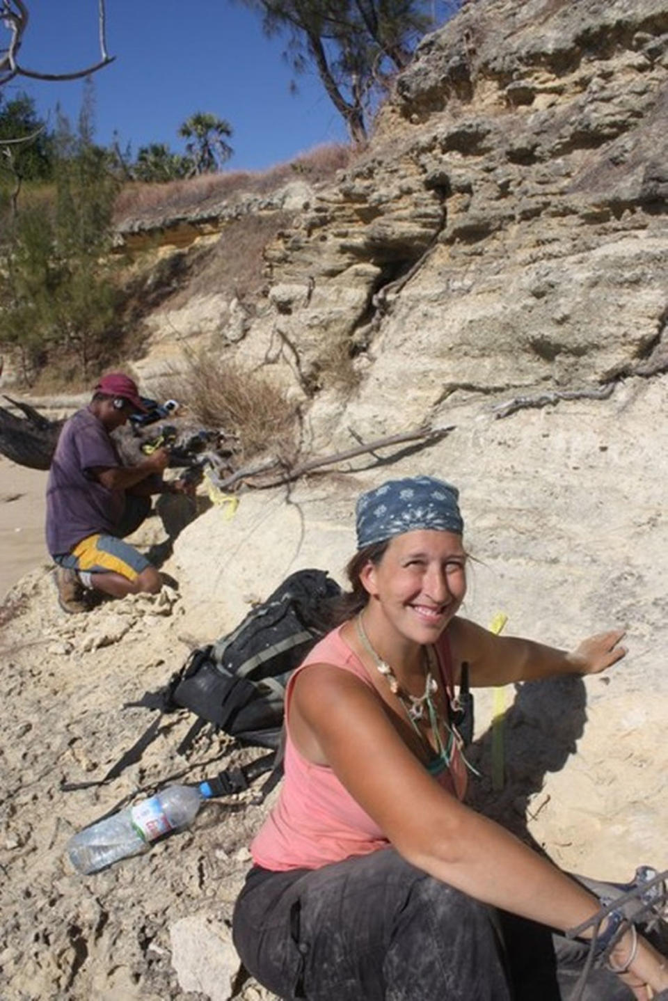 Karen Samonds excavates the rare dolphin fossil. <cite>Courtesy of Karen Samonds</cite>
