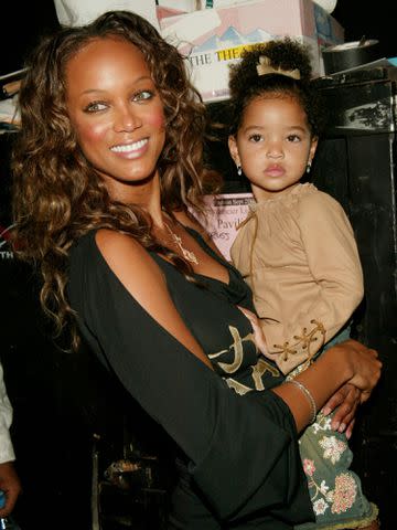 <p>Evan Agostini/ImageDirect</p> Tyra Banks with Ming-Lee Simmons backstage at the Baby Phat Spring 2003 fashion show