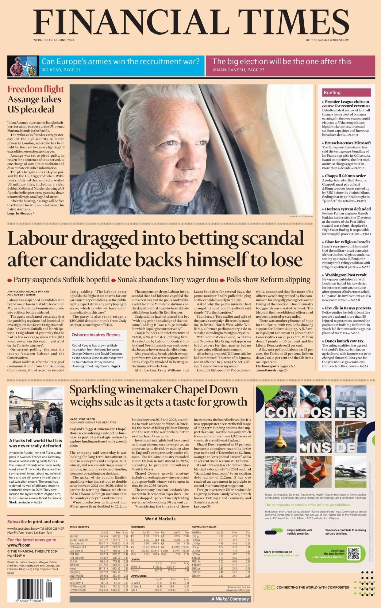 Financial Times: Labour dragged into betting scandal after candidate backs himself to lose