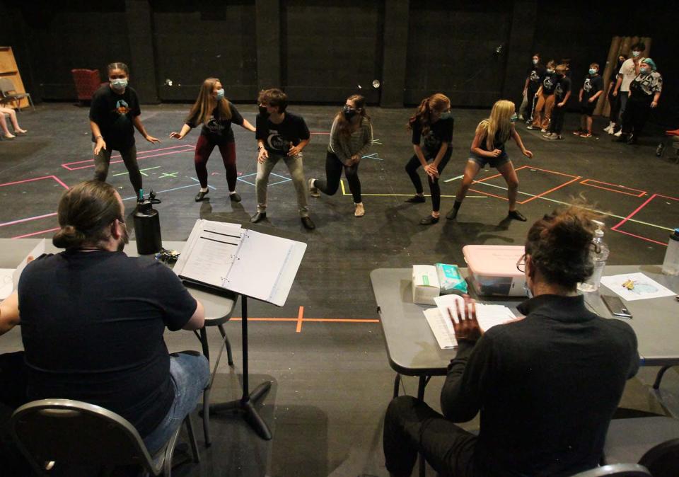 The cast during an All-City Musical rehearsal of "Peter Pan" at Sandefur Theater at the University of Akron campus.