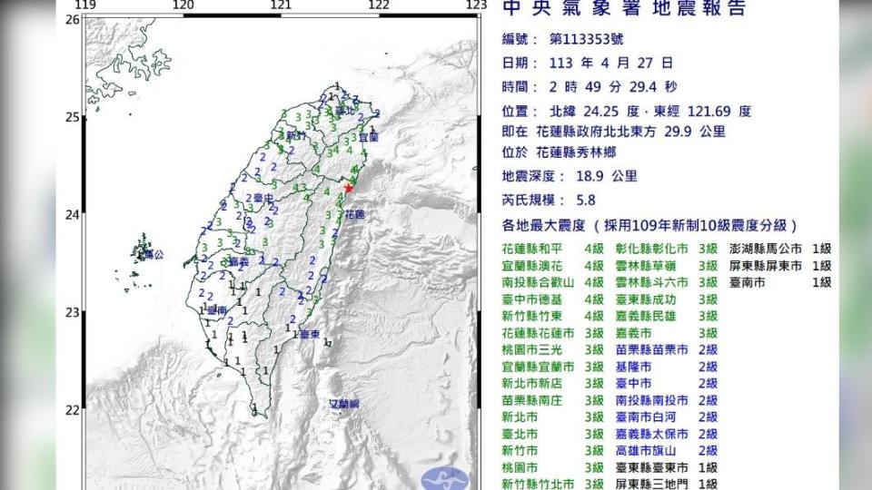 凌晨02：49有感地震。（圖／氣象署）