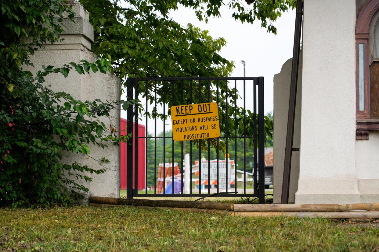 The Hamilton County Fairgrounds blocked off by "No Trespassing" signs