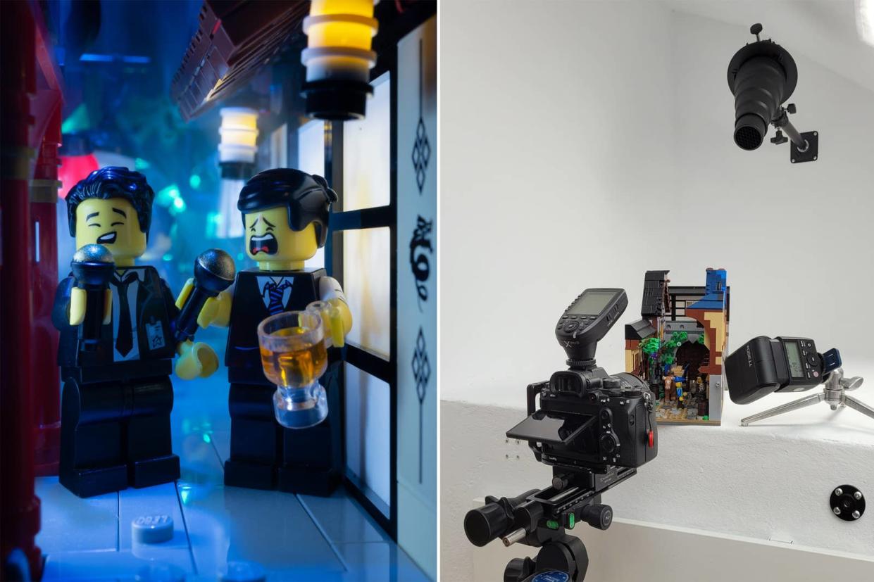 Anna Bitanga's Lego version of Omoide Yokocho in Tokyo, left, and another scene called 